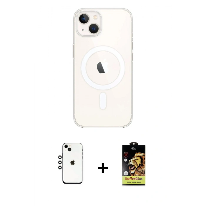 MARSİLYAN™- iPhone 14 Kılıf Kutup Klasik Serisi - Siyah Buffer Cam Ekran Koruyucu + Shine Kamera Lens - GS
