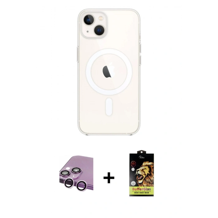 MARSİLYAN™- iPhone 14 Kılıf Kutup Klasik Serisi - Siyah Buffer Cam Ekran Koruyucu + Raze Metal Kamera Lens - MR