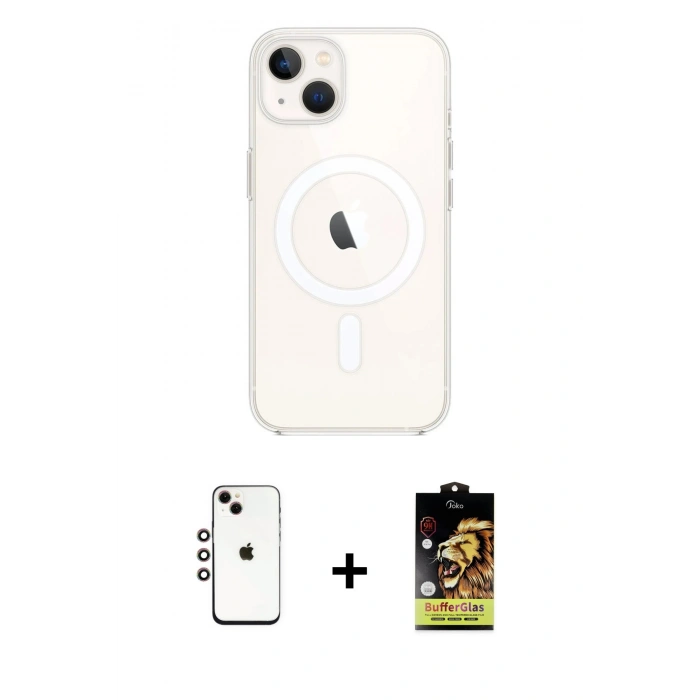 MARSİLYAN™- iPhone 14 Kılıf Kutup Klasik Serisi - Siyah Buffer Cam Ekran Koruyucu + Shine Kamera Lens - GI