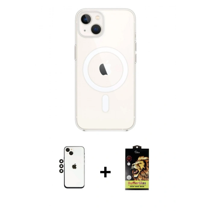 MARSİLYAN™- iPhone 14 Kılıf Kutup Klasik Serisi - Siyah Buffer Cam Ekran Koruyucu + Siyah Shine Kamera Lens
