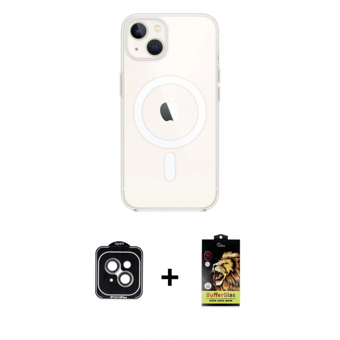 MARSİLYAN™- iPhone 14 Kılıf Kutup Klasik Serisi - Siyah Buffer Cam Ekran Koruyucu + PVD Metal Kamera Lens - YL
