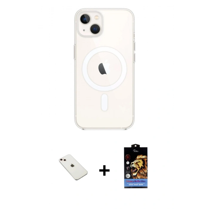 MARSİLYAN™- iPhone 14 Kılıf Kutup Klasik Serisi - Siyah Buffer Hayalet Cam Ekran Koruyucu + Diamond Kamera Lens - PE