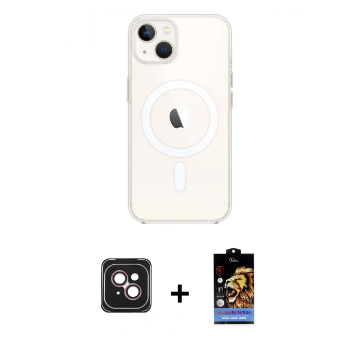 MARSİLYAN™- iPhone 14 Kılıf Kutup Klasik Serisi - Siyah Buffer Hayalet Cam Ekran Koruyucu + PVD Metal Kamera Lens - PE