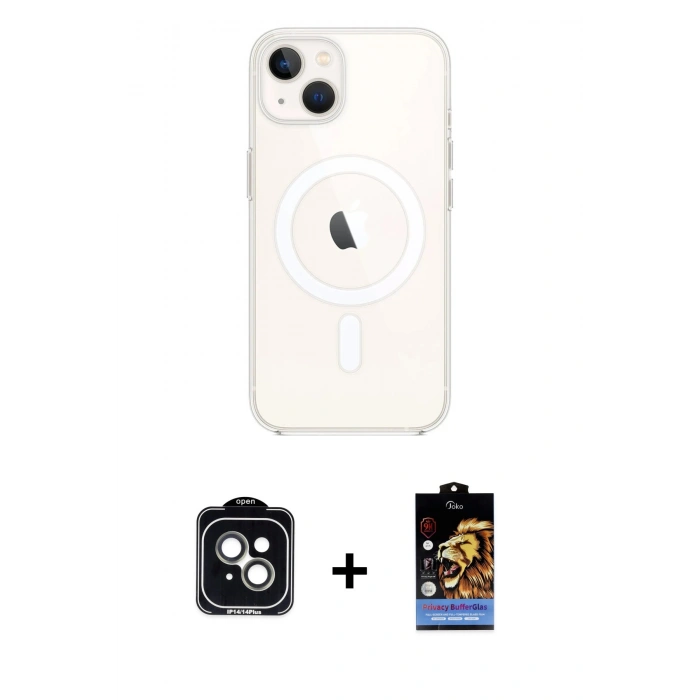 MARSİLYAN™- iPhone 14 Kılıf Kutup Klasik Serisi - Siyah Buffer Hayalet Cam Ekran Koruyucu + PVD Metal Kamera Lens - YL