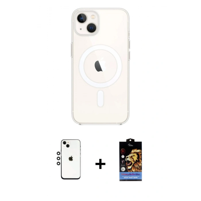 MARSİLYAN™- iPhone 14 Kılıf Kutup Klasik Serisi - Siyah Buffer Hayalet Cam Ekran Koruyucu + Shine Kamera Lens - GS