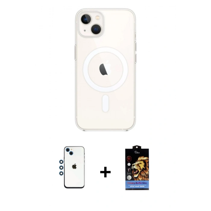 MARSİLYAN™- iPhone 14 Kılıf Kutup Klasik Serisi - Siyah Buffer Hayalet Cam Ekran Koruyucu + Shine Kamera Lens - MI