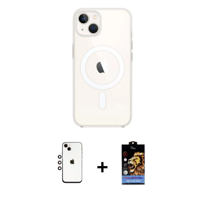 MARSİLYAN™- iPhone 14 Kılıf Kutup Klasik Serisi - Siyah Buffer Hayalet Cam Ekran Koruyucu + Shine Kamera Lens - GI