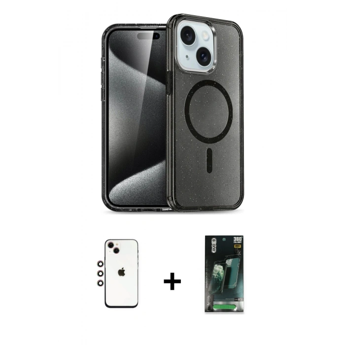 MARSİLYAN™- iPhone 14 Kılıf Nova Asil Prime - Şeffaf 360 Full Body Arka Koruyucu + Shine Kamera Lens - GI