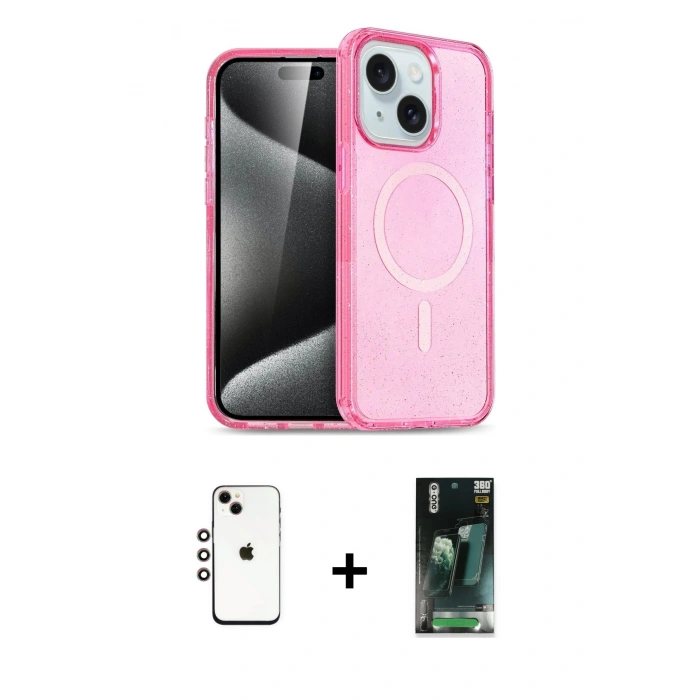 MARSİLYAN™- iPhone 14 Kılıf Nova Asil Prime - Şeffaf 360 Full Body Arka Koruyucu + Shine Kamera Lens - GI