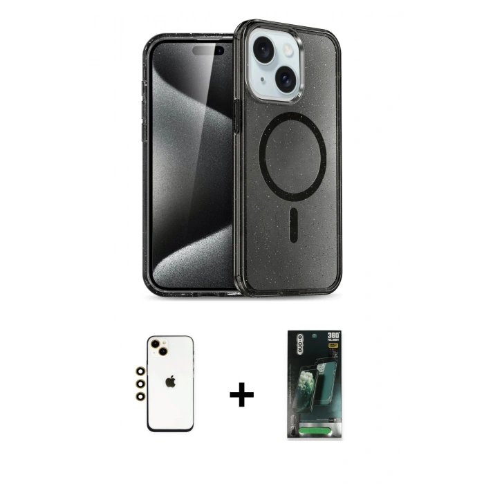 MARSİLYAN™- iPhone 14 Kılıf Nova Asil Prime - Şeffaf 360 Full Body Arka Koruyucu + Shine Kamera Lens - GD