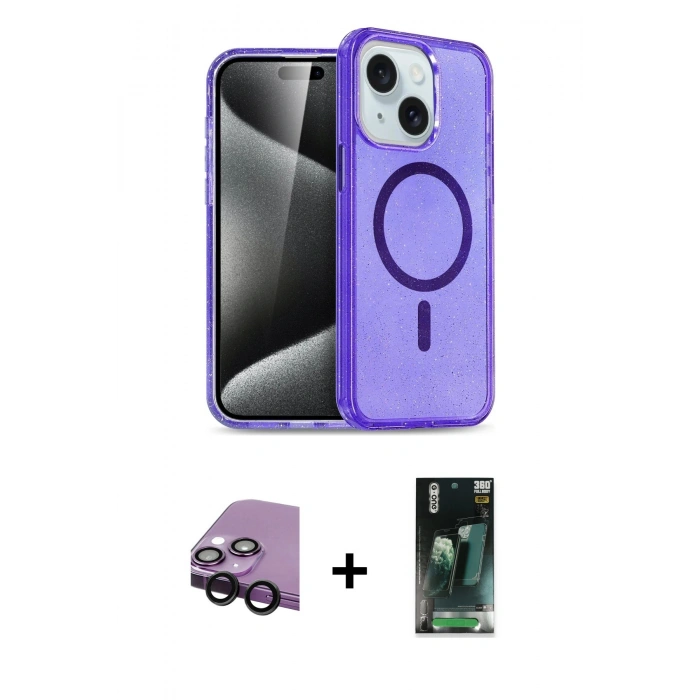 MARSİLYAN™- iPhone 14 Kılıf Nova Asil Prime - Şeffaf 360 Full Body Arka Koruyucu + Raze Metal Kamera Lens - SH