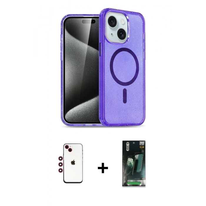 MARSİLYAN™- iPhone 14 Kılıf Nova Asil Prime - Şeffaf 360 Full Body Arka Koruyucu + Shine Kamera Lens - KI