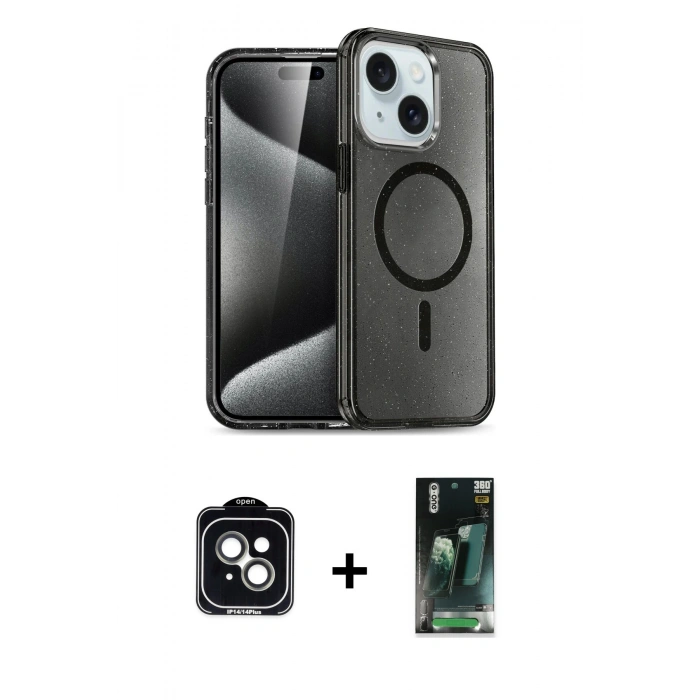 MARSİLYAN™- iPhone 14 Kılıf Nova Asil Prime - Şeffaf 360 Full Body Arka Koruyucu + PVD Metal Kamera Lens - YL
