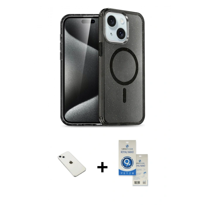 MARSİLYAN™- iPhone 14 Kılıf Nova Asil Prime - Şeffaf Royal Nano Ekran Koruyucu + Diamond Kamera Lens - SABE