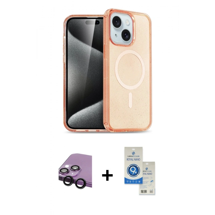 MARSİLYAN™- iPhone 14 Kılıf Nova Asil Prime - Şeffaf Royal Nano Ekran Koruyucu + Raze Metal Kamera Lens - SH