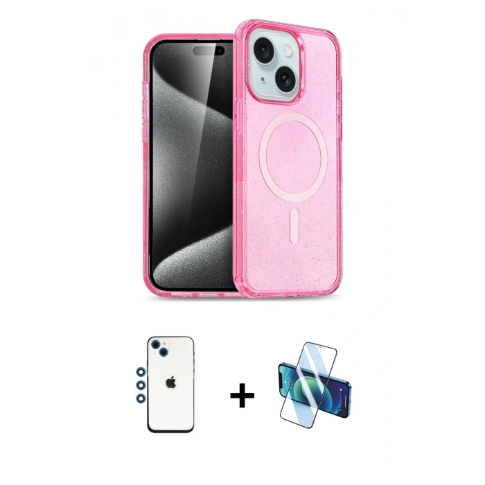 MARSİLYAN™- iPhone 14 Kılıf Nova Asil Prime - Siyah 3D Antistatik Cam Ekran Koruyucu + Shine Kamera Lens - MI