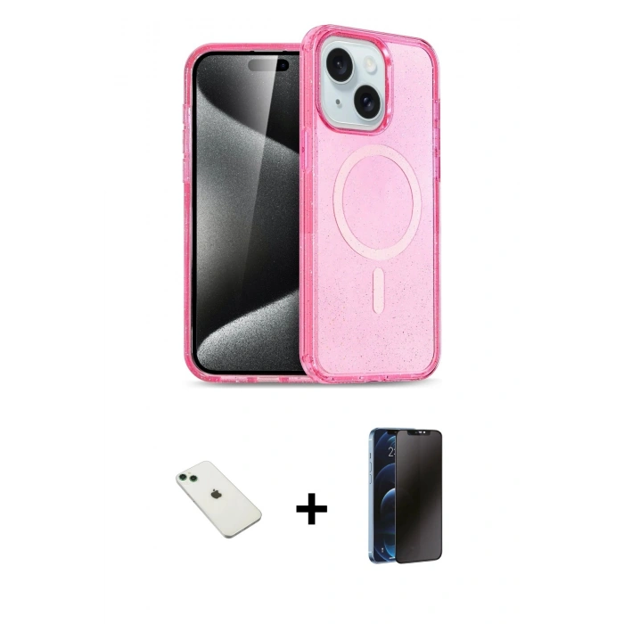 MARSİLYAN™- iPhone 14 Kılıf Nova Asil Prime - Siyah 3D Antistatik Hayalet Cam Ekran Koruyucu + Diamond Kamera Lens - YL