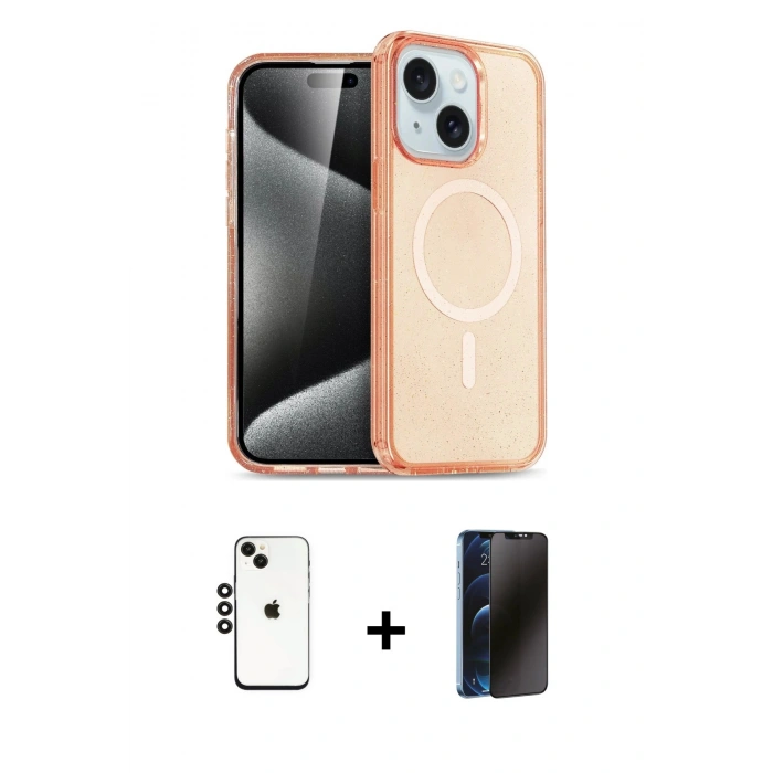 MARSİLYAN™- iPhone 14 Kılıf Nova Asil Prime - Siyah 3D Antistatik Hayalet Cam Ekran Koruyucu + Shine Kamera Lens - SH