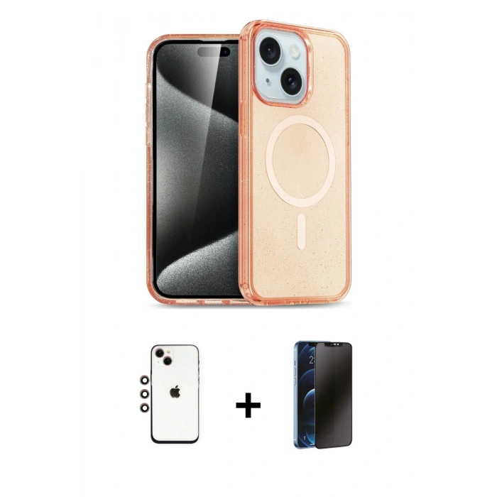 MARSİLYAN™- iPhone 14 Kılıf Nova Asil Prime - Siyah 3D Antistatik Hayalet Cam Ekran Koruyucu + Shine Kamera Lens - GI