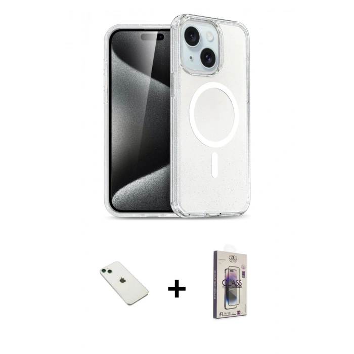 MARSİLYAN™- iPhone 14 Kılıf Nova Asil Prime - Siyah Bilvis 3D Cam Ekran Koruyucu + Diamond Kamera Lens - YL