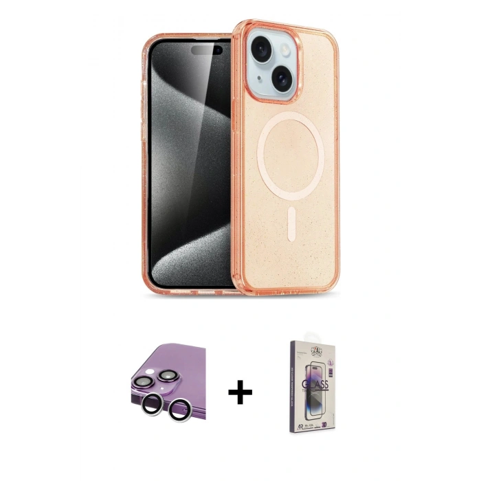 MARSİLYAN™- iPhone 14 Kılıf Nova Asil Prime - Siyah Bilvis 3D Cam Ekran Koruyucu + Raze Metal Kamera Lens - GS