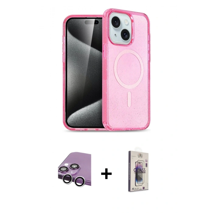 MARSİLYAN™- iPhone 14 Kılıf Nova Asil Prime - Siyah Bilvis 3D Cam Ekran Koruyucu + Raze Metal Kamera Lens - GS