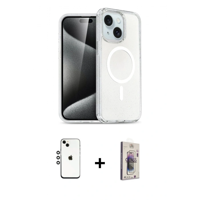 MARSİLYAN™- iPhone 14 Kılıf Nova Asil Prime - Siyah Bilvis 3D Cam Ekran Koruyucu + Shine Kamera Lens - GS