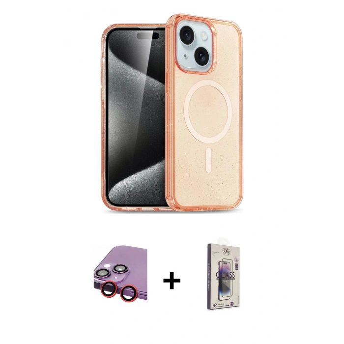 MARSİLYAN™- iPhone 14 Kılıf Nova Asil Prime - Siyah Bilvis 3D Cam Ekran Koruyucu + Raze Metal Kamera Lens - KI