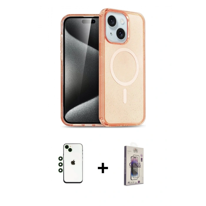 MARSİLYAN™- iPhone 14 Kılıf Nova Asil Prime - Siyah Bilvis 3D Cam Ekran Koruyucu + Shine Kamera Lens - YL
