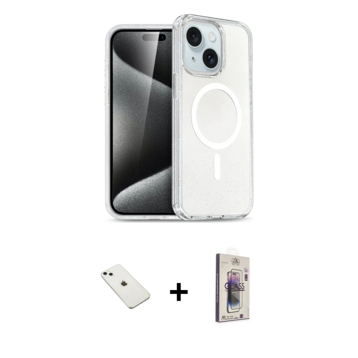 MARSİLYAN™- iPhone 14 Kılıf Nova Asil Prime - Siyah Bilvis 3D Cam Ekran Koruyucu + Diamond Kamera Lens - SABE