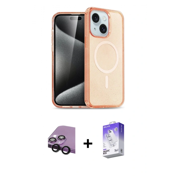 MARSİLYAN™- iPhone 14 Kılıf Nova Asil Prime - Siyah Bilvis 5in1 3D Magic Cam Ekran Koruyucu + Raze Metal Kamera Lens - SH