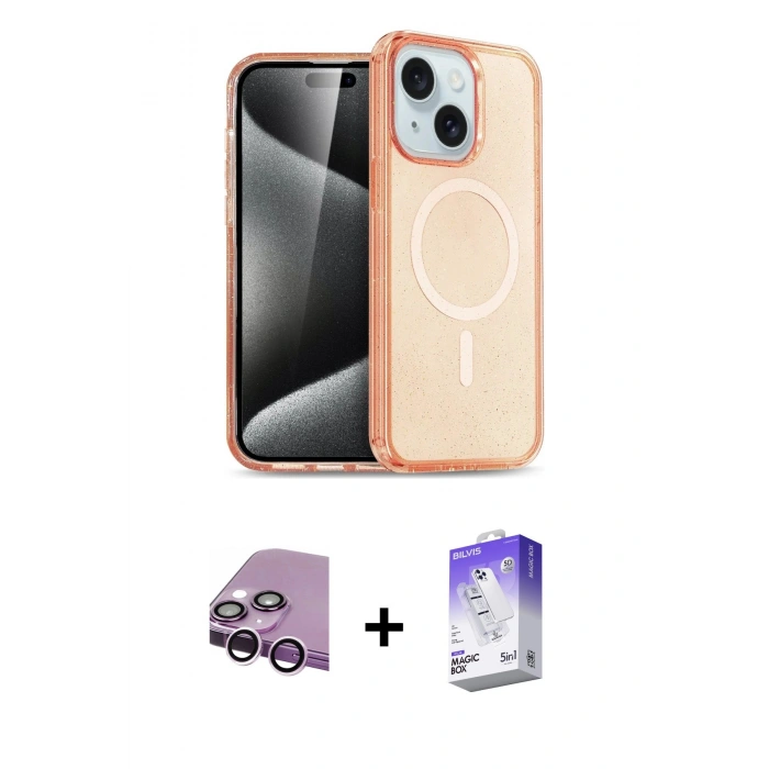 MARSİLYAN™- iPhone 14 Kılıf Nova Asil Prime - Siyah Bilvis 5in1 3D Magic Cam Ekran Koruyucu + Raze Metal Kamera Lens - MR