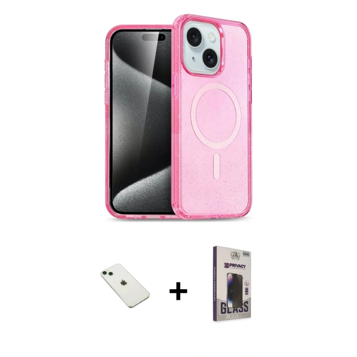 MARSİLYAN™- iPhone 14 Kılıf Nova Asil Prime - Siyah Bilvis Hayalet Cam Ekran Koruyucu + Diamond Kamera Lens - YL