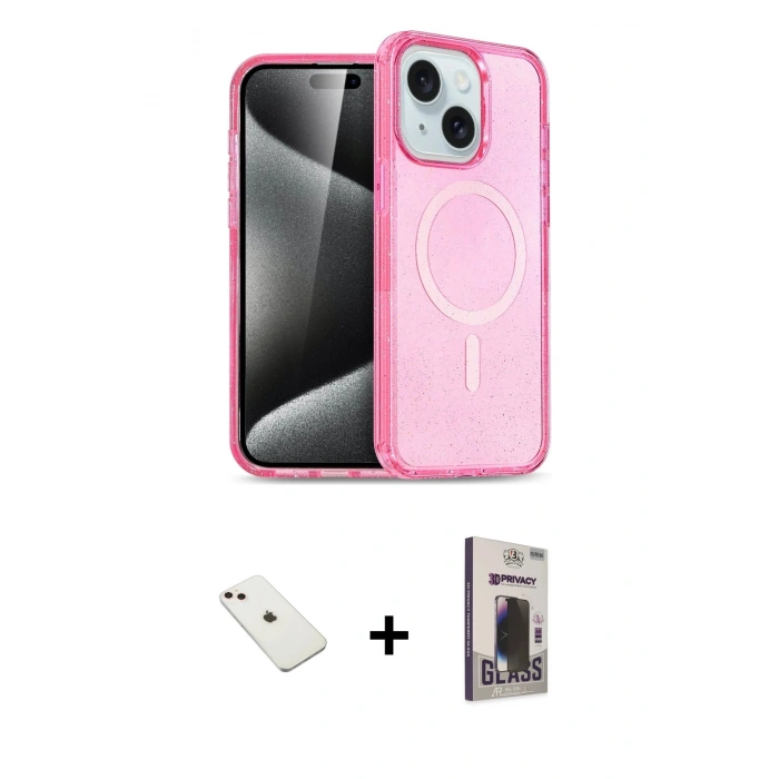 MARSİLYAN™- iPhone 14 Kılıf Nova Asil Prime - Siyah Bilvis Hayalet Cam Ekran Koruyucu + Diamond Kamera Lens - PE