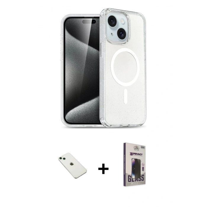 MARSİLYAN™- iPhone 14 Kılıf Nova Asil Prime - Siyah Bilvis Hayalet Cam Ekran Koruyucu + Diamond Kamera Lens - YL