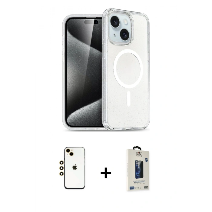 MARSİLYAN™- iPhone 14 Kılıf Nova Asil Prime - Siyah Bilvis Hayalet Cam Ekran Koruyucu + Shine Kamera Lens - GD