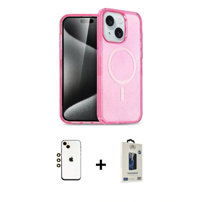 MARSİLYAN™- iPhone 14 Kılıf Nova Asil Prime - Siyah Bilvis Hayalet Cam Ekran Koruyucu + Shine Kamera Lens - GD