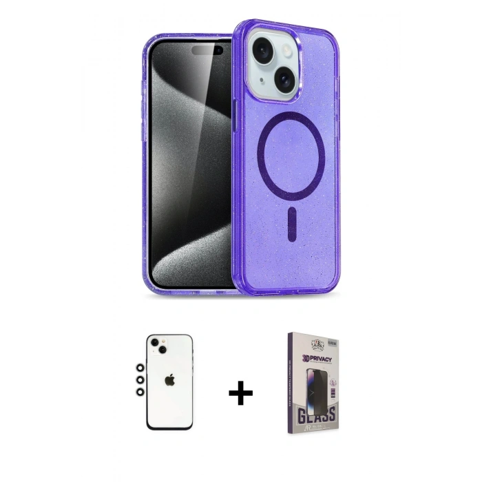 MARSİLYAN™- iPhone 14 Kılıf Nova Asil Prime - Siyah Bilvis Hayalet Cam Ekran Koruyucu + Shine Kamera Lens - GS