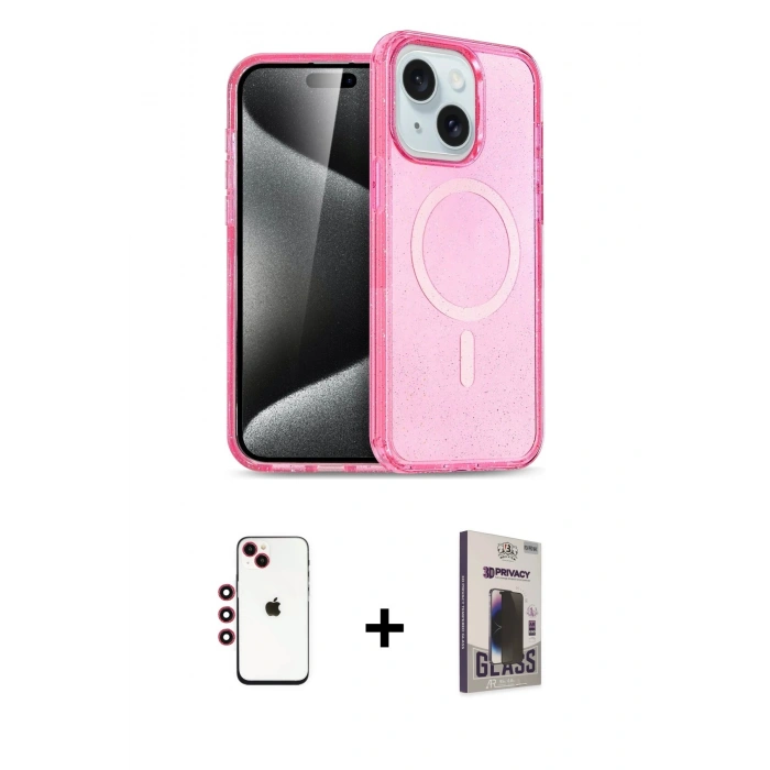 MARSİLYAN™- iPhone 14 Kılıf Nova Asil Prime - Siyah Bilvis Hayalet Cam Ekran Koruyucu + Shine Kamera Lens - KI