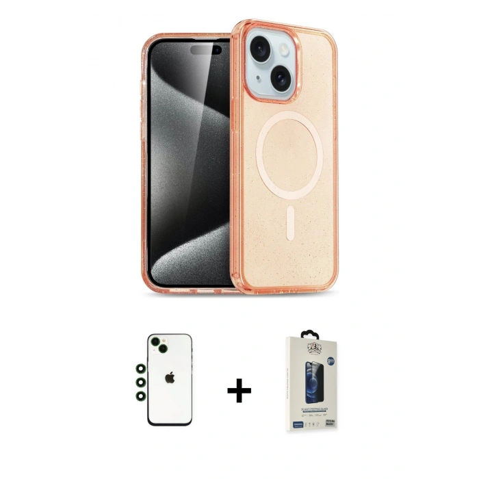 MARSİLYAN™- iPhone 14 Kılıf Nova Asil Prime - Siyah Bilvis Hayalet Cam Ekran Koruyucu + Shine Kamera Lens - YL