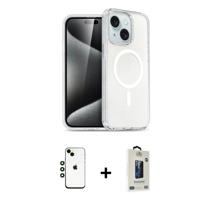 MARSİLYAN™- iPhone 14 Kılıf Nova Asil Prime - Siyah Bilvis Hayalet Cam Ekran Koruyucu + Shine Kamera Lens - YL
