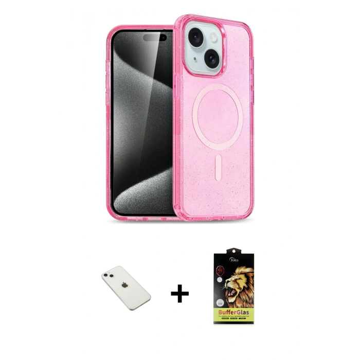 MARSİLYAN™- iPhone 14 Kılıf Nova Asil Prime - Siyah Buffer Cam Ekran Koruyucu + Diamond Kamera Lens - SABE