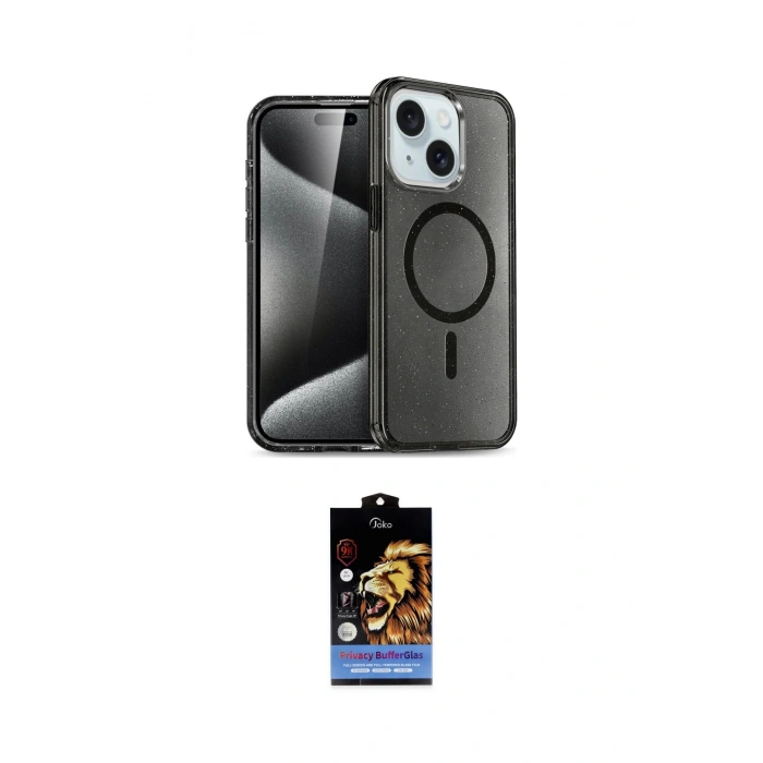MARSİLYAN™- iPhone 14 Kılıf Nova Asil Prime - Siyah Buffer Hayalet Cam Ekran Koruyucu