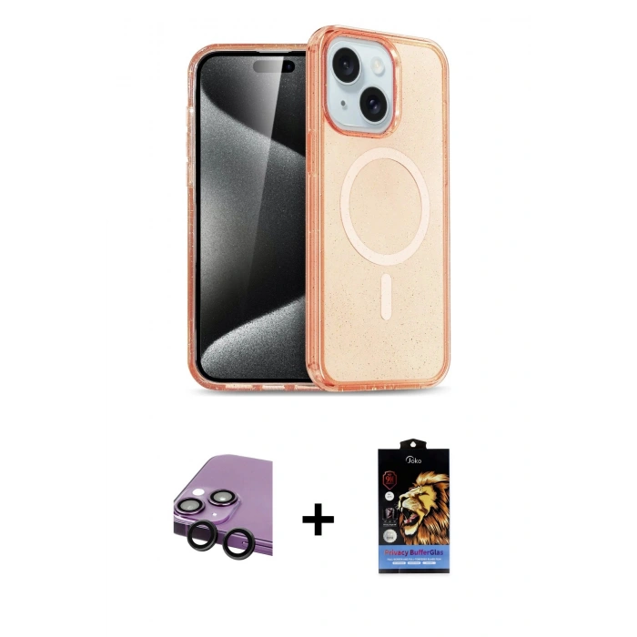 MARSİLYAN™- iPhone 14 Kılıf Nova Asil Prime - Siyah Buffer Hayalet Cam Ekran Koruyucu + Raze Metal Kamera Lens - SH
