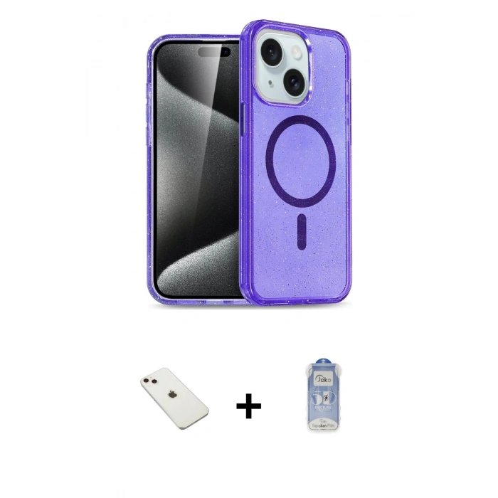 MARSİLYAN™- iPhone 14 Kılıf Nova Asil Prime - Siyah Joko Magic 5D Cam + Diamond Kamera Lens - PE