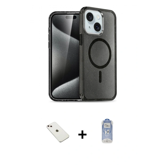 MARSİLYAN™- iPhone 14 Kılıf Nova Asil Prime - Siyah Joko Magic 5D Cam + Diamond Kamera Lens - PE