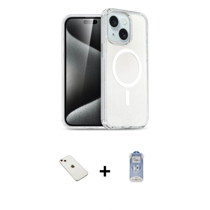 MARSİLYAN™- iPhone 14 Kılıf Nova Asil Prime - Siyah Joko Magic 5D Cam + Diamond Kamera Lens - PE