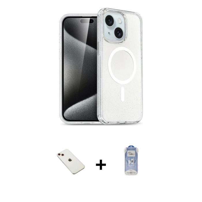 MARSİLYAN™- iPhone 14 Kılıf Nova Asil Prime - Siyah Joko Magic 5D Cam + Diamond Kamera Lens - KI