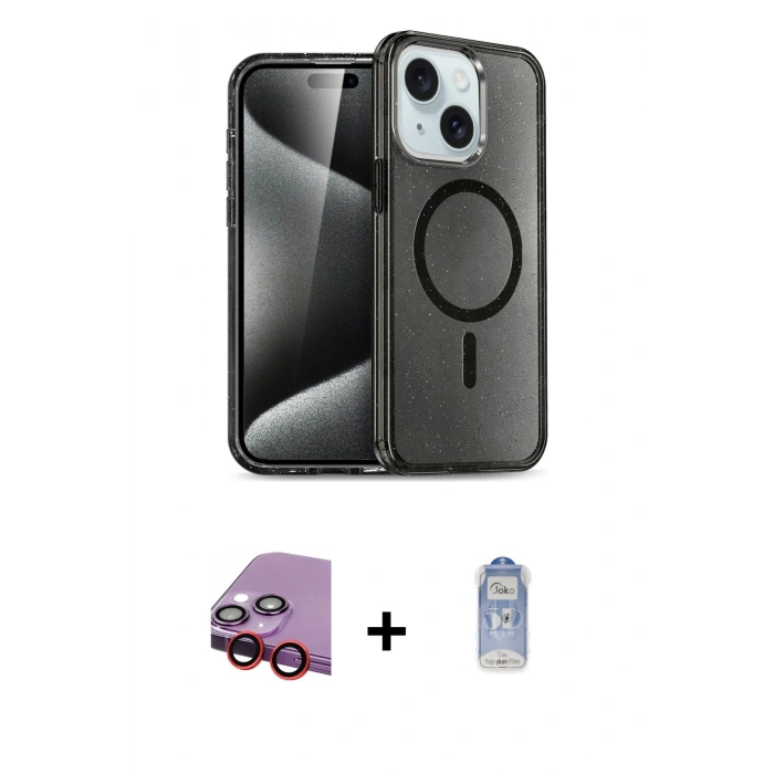 MARSİLYAN™- iPhone 14 Kılıf Nova Asil Prime - Siyah Joko Magic 5D Cam + Raze Metal Kamera Lens - KI