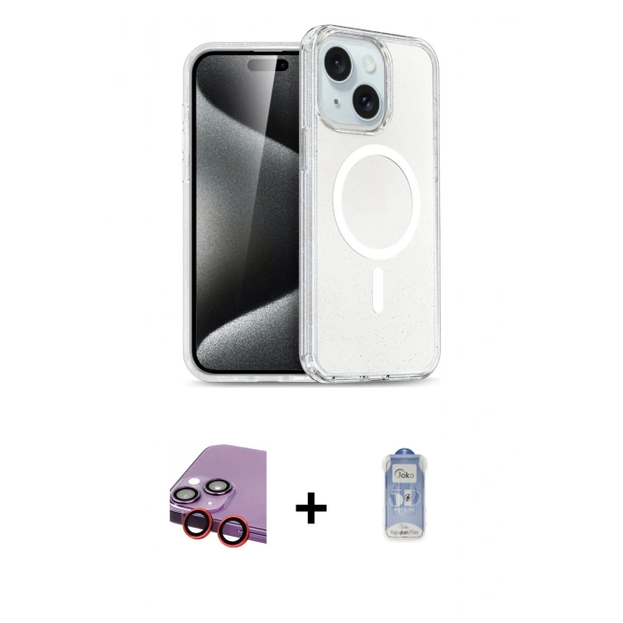 MARSİLYAN™- iPhone 14 Kılıf Nova Asil Prime - Siyah Joko Magic 5D Cam + Raze Metal Kamera Lens - KI